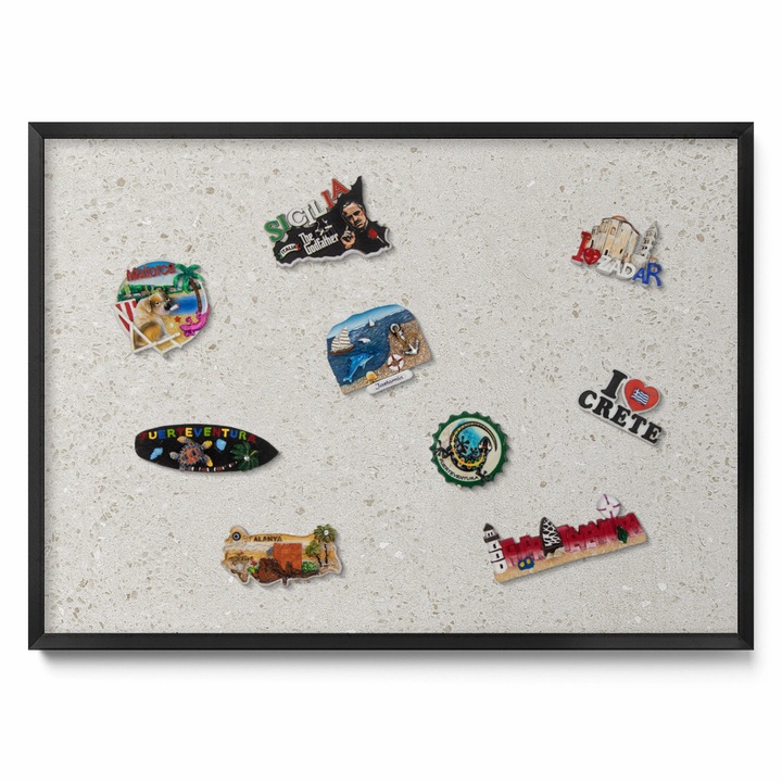 Tabla magnetică de perete, Tulup, Gresie de piatra deschisa, Rama neagră, 70x50cm