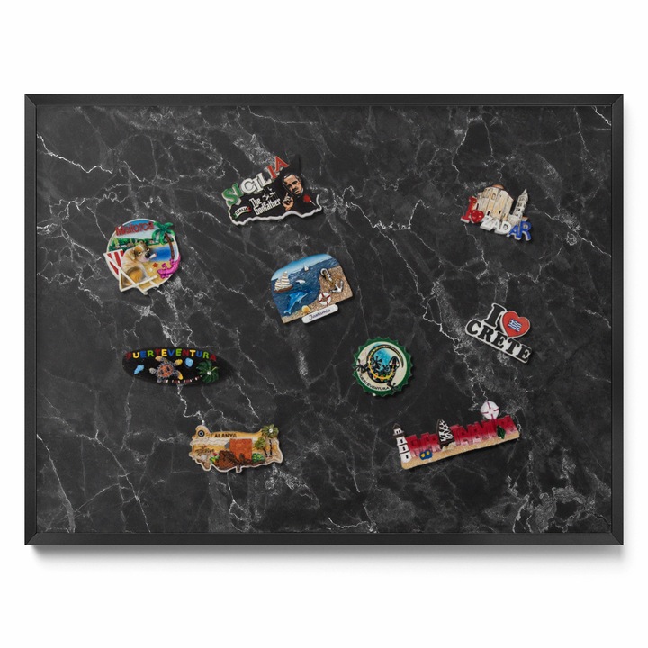 Tabla magnetica perete, Tulup, Marmura neagra, Rama neagra, 80x60cm