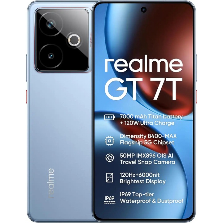 Смартфон Realme GT 7T, 12GB RAM, 256GB, 5G, 6.8 инча, батерия 7000mAh