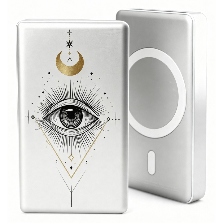 Vezeték nélküli MagSafe 10000mAh külső akkumulátor művészi dizájnnal "Szeben szeme" – Mágneses külső akkumulátor, kompatibilis iPhone / Samsung / Xiaomi / Huawei készülékekkel, gyors töltés