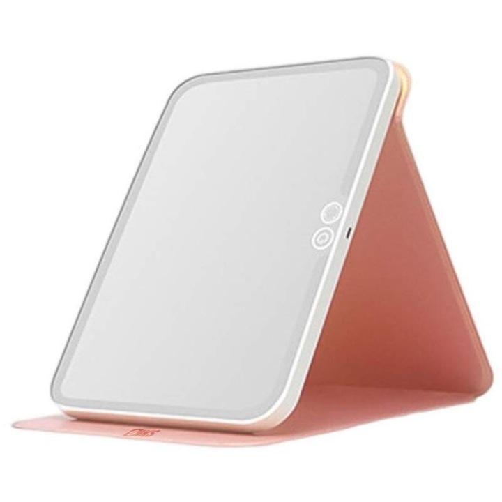 Oglindă Cosmetica SIKS Cu Lumina LED, 3 Tipuri De Lumina, Pliabilă, Roz, 23x17cm