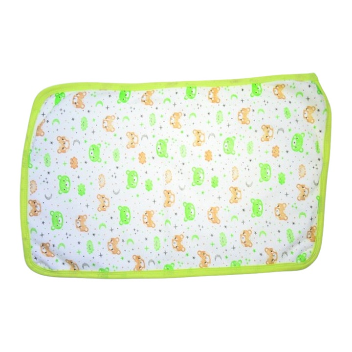 Aleza impermeabila si refolosibila din bumbac, 60 x 40 cm pentru bebe, Mini Junior ALZ0109V2, Verde 0 luni +