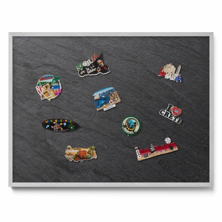 Tabla magnetică, Tulup, Textură de perete de piatră, Rama argintie, 80x60cm