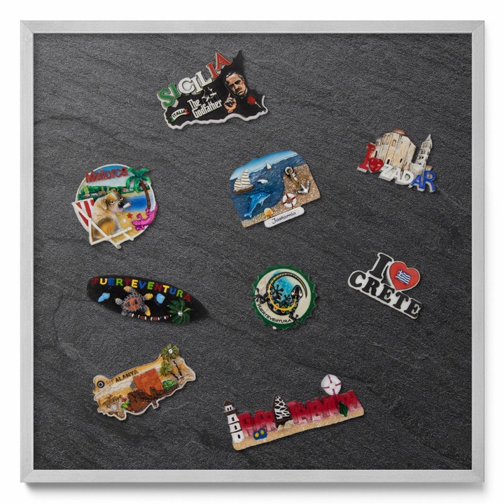 Tabla magnetică decorativă Tulup, 50x50cm, textură de perete de piatră, ramă argintie