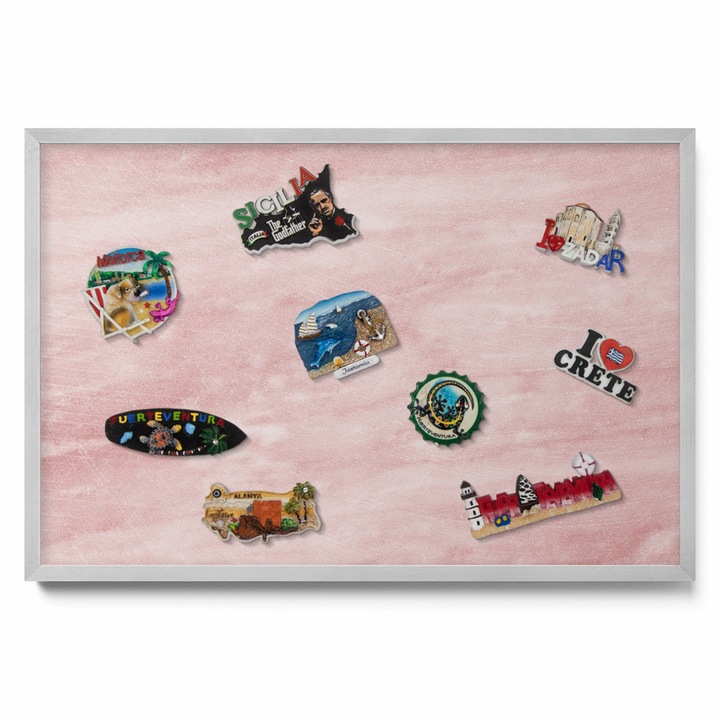 Tabla magnetică decorativă Tulup, 60x40cm, rame argintie, imprimeu texturat