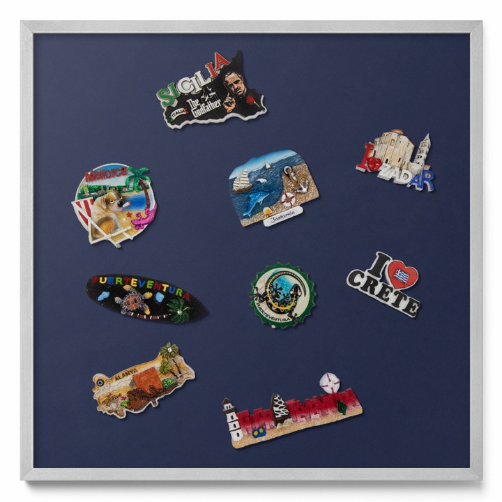 Tabla magnetică pentru perete, Tulup, 50x50cm, bleumarin închis, ramă argintie