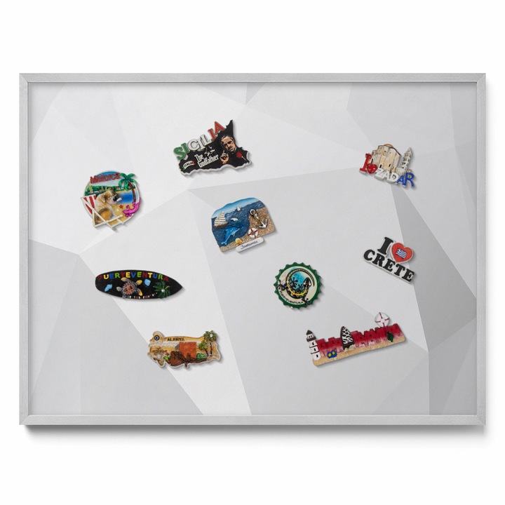 Tabla magnetică Tulup, fundal geometric 3D, rama argintie, 80x60cm