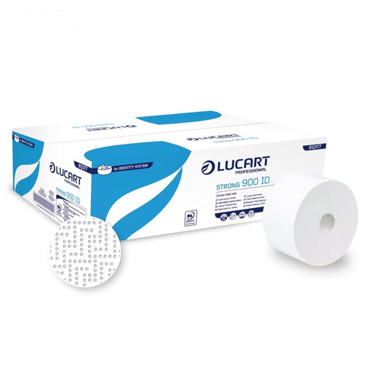 Hartie igienica rola mini jumbo, Lucart Strong 900 ID, 12 role pentru dispensere Lucart autocut