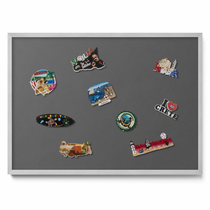 Tabla magnetică, Tulup, gri închis, ramă argintie, 70x50 cm