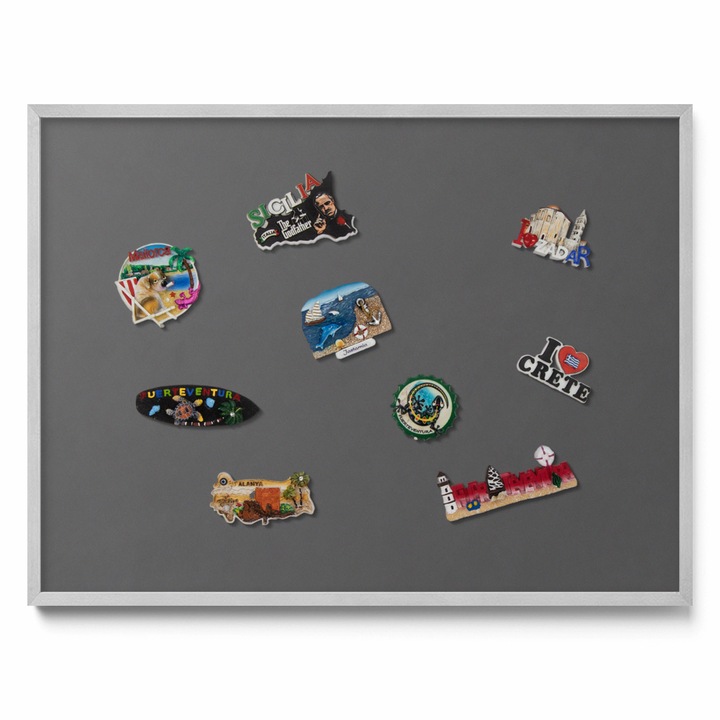 Tabla magnetica, Tulup, gri inchis, rama argintie, 80x60cm