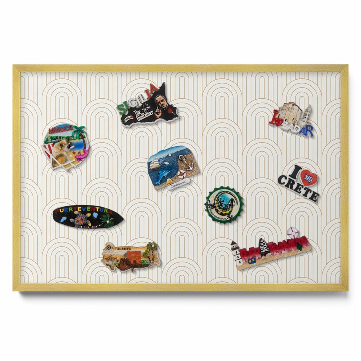 Tabla magnetică de perete, Tulup, 60x40cm, design decorativ, ramă aurie