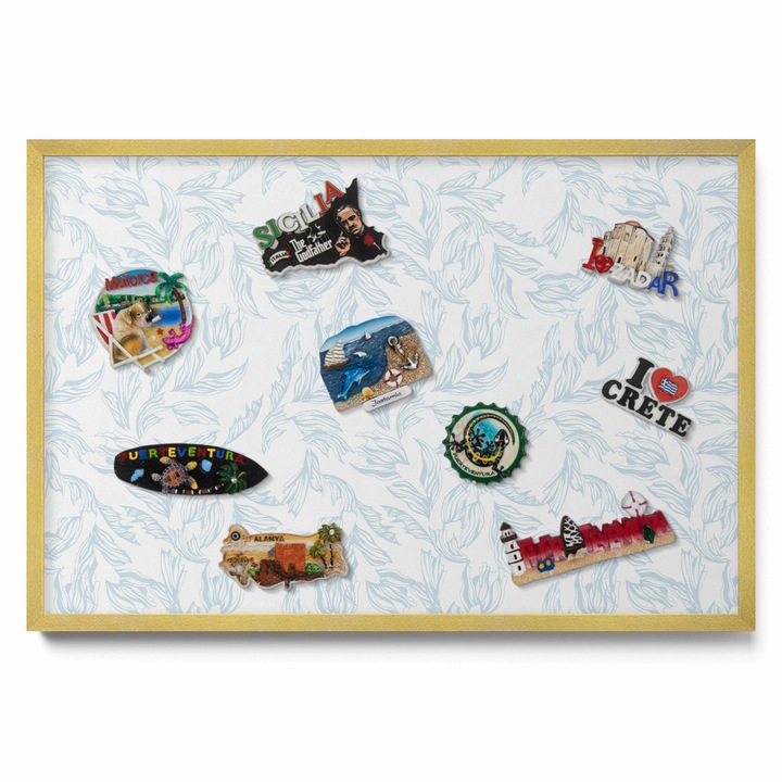 Tabla magnetică decorativă, Tulup, model frunze regulat, auriu, 60x40cm