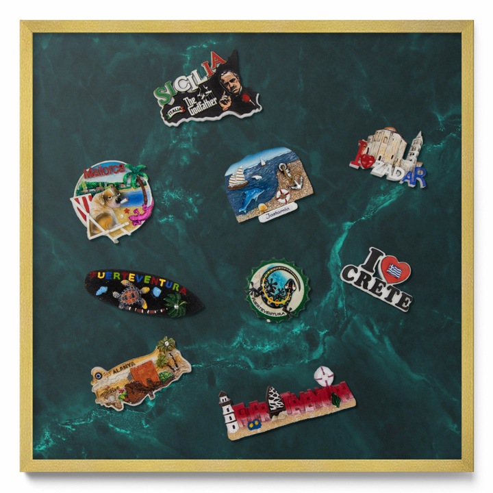 Mágnestábla, Tulup, Üvegzöld márvány, Arany keret, 50 x 50 cm, 010840700020300283315