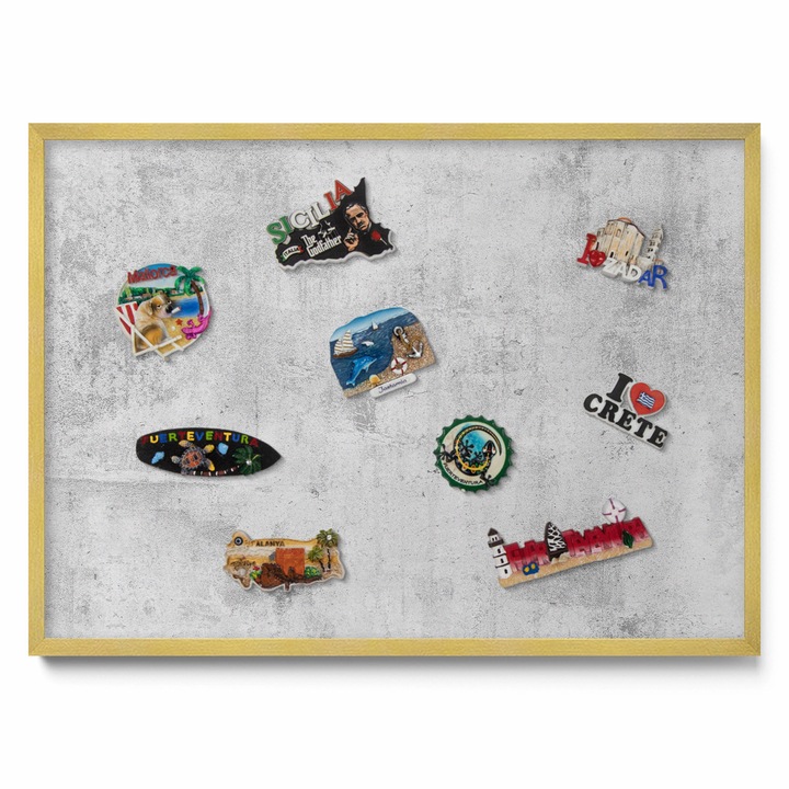 Mágneses tábla, Tulup, Kopott beton textúra, Arany keret, 70 x 50 cm, 010840700030300088279