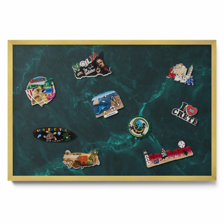 Tabla magnetica decorativa Tulup, marmura verde-sticla, rama aurie, 60x40cm