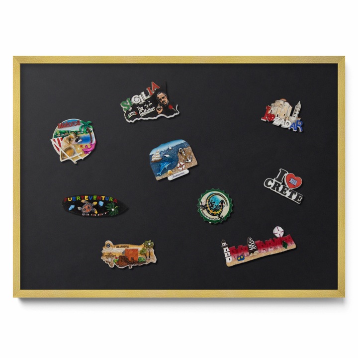 Tabla magnetică decorativă Tulup, 70x50cm, neagră, ramă aurie