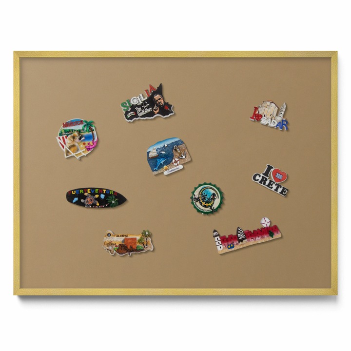 Tabela magnetică de perete, Tulup, galben închis, 80x60cm, ramă aurie