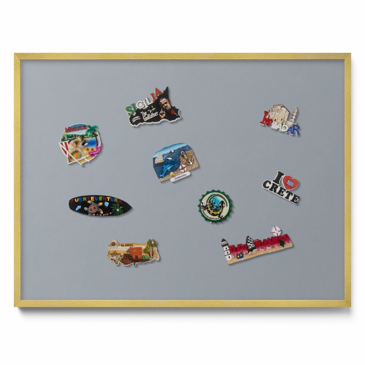 Tabla magnetică decorativă Tulup, gri, ramă aurie, 80x60cm