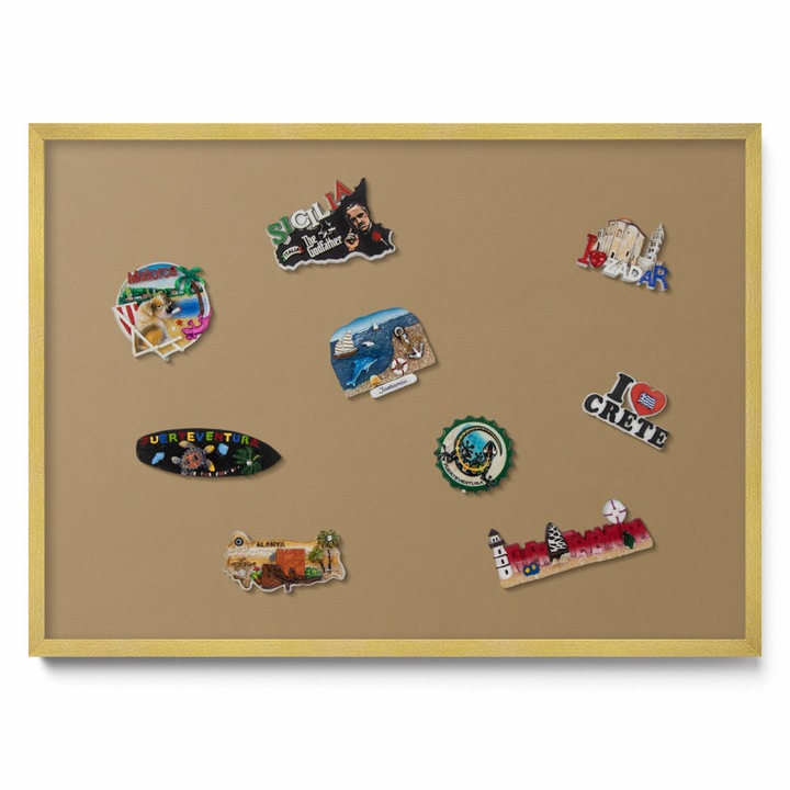 Tabla magnetică de perete Tulup, 70x50cm, galben închis, ramă aurie