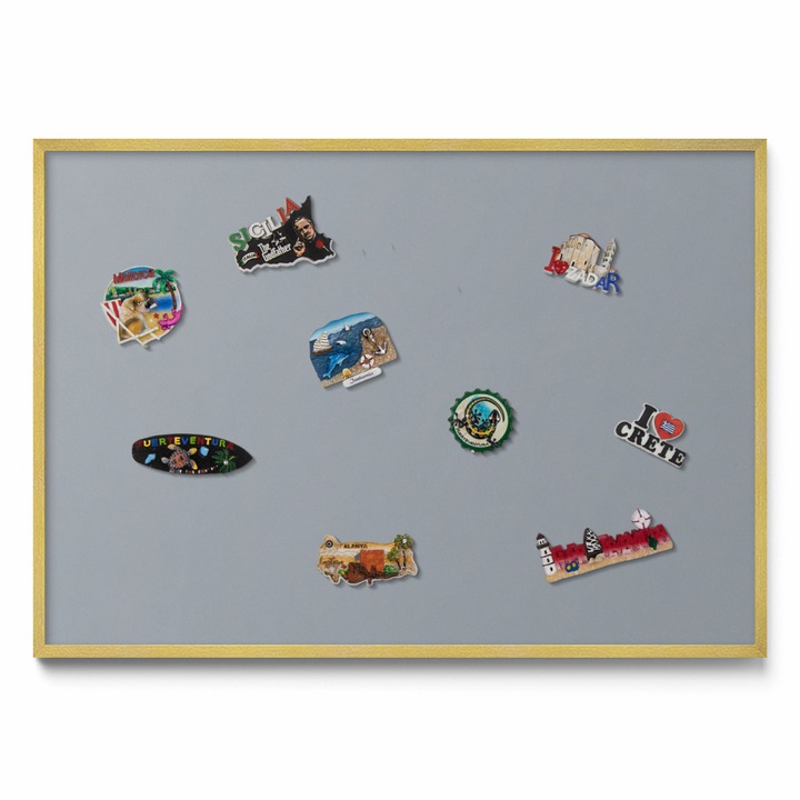 Tabla magnetică decorativă, Tulup, 100x70cm, gri cu ramă aurie