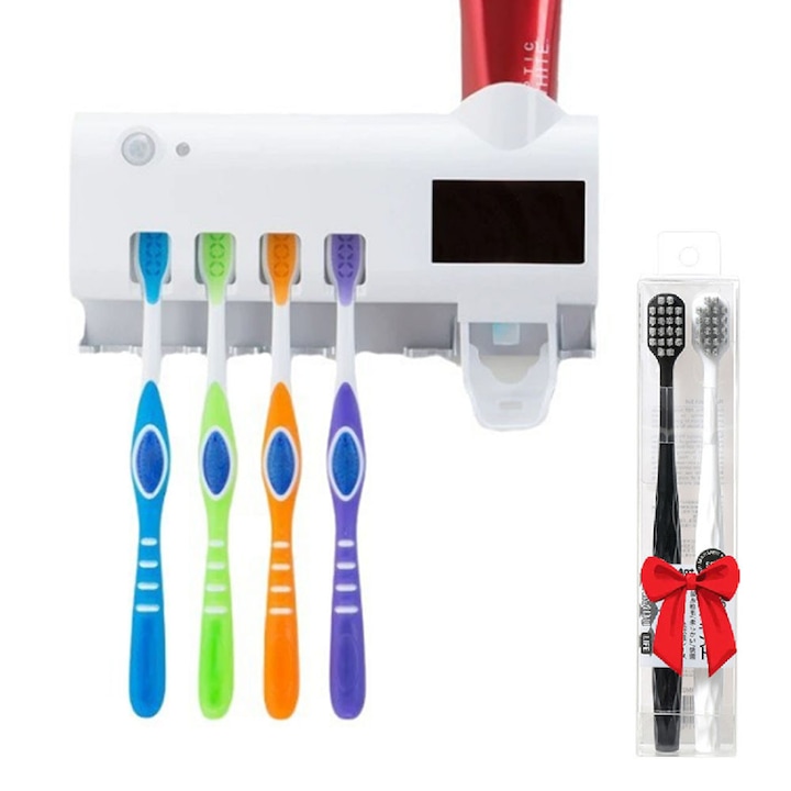 UV sterilizátoros fogkrém adagoló, Unloshe, 4 rekeszes, fehér