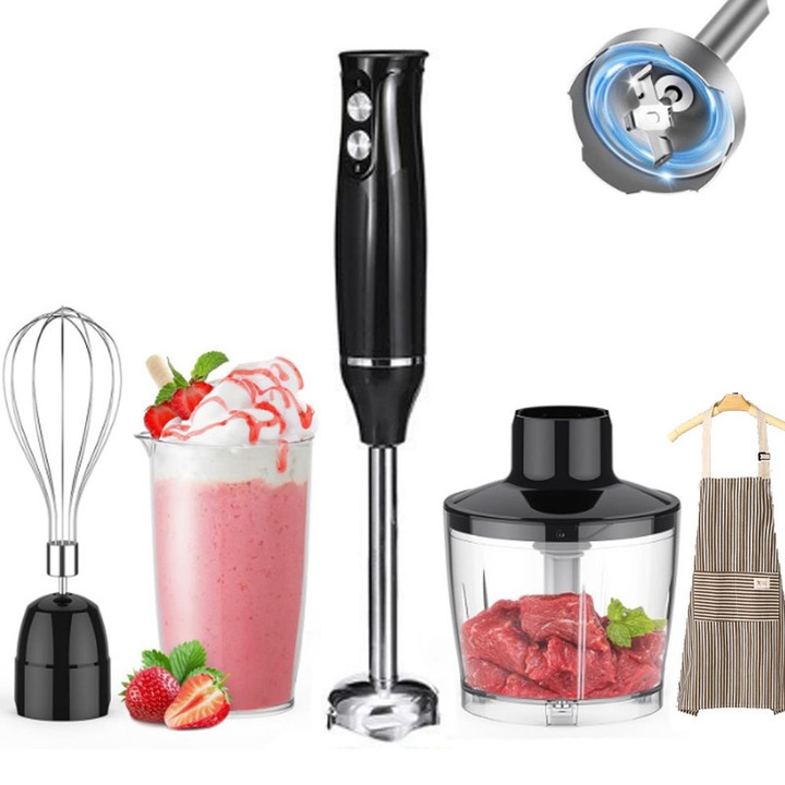 Вертикален блендер Unloshe 4-в-1, меден мотор, ABS корпус, пълен комплект за готвене, 600мл, 500мл