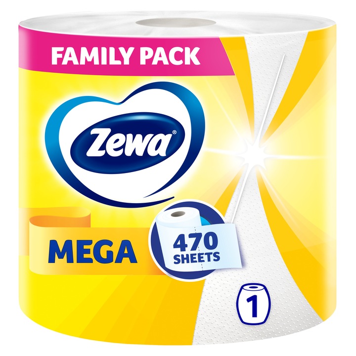 Prosoape de hartie Zewa Mega Family pack, 2 straturi, 1 rola, 470 foi