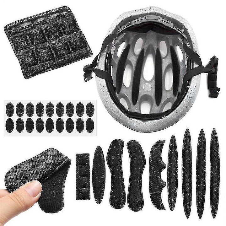 Kerékpáros sisak belső párnakészlet, fekete, habszivacs anyag, levehető kialakítás