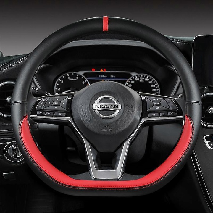 Autó kormánykerék huzat Nissan X-Trail, Qashqai, Serena, Micra, Kicks, Altima, Teana 2017-2019 modellekhez, piros