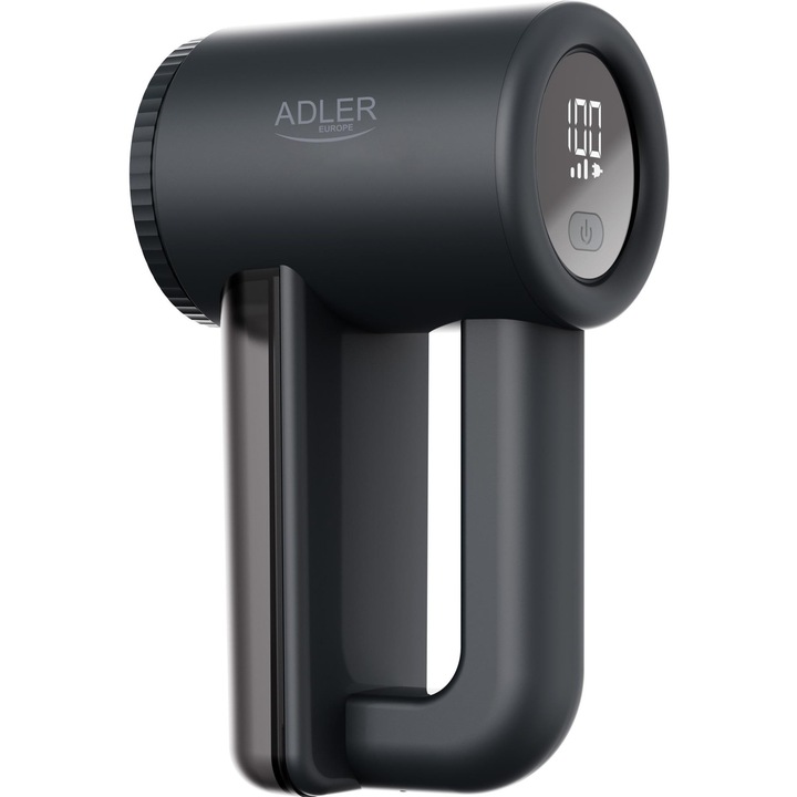 Aparat De Curatat Scame, Adler, AD 9617, Afisaj LCD, 3 Viteze, Incarcare USB-C, Acumulator Li-Ion, Pana La 120 Min, Design Modern, Carcasa Gumata Pentru Control, Ideal Pentru Calatorii, 18x11x8cm, Negru
