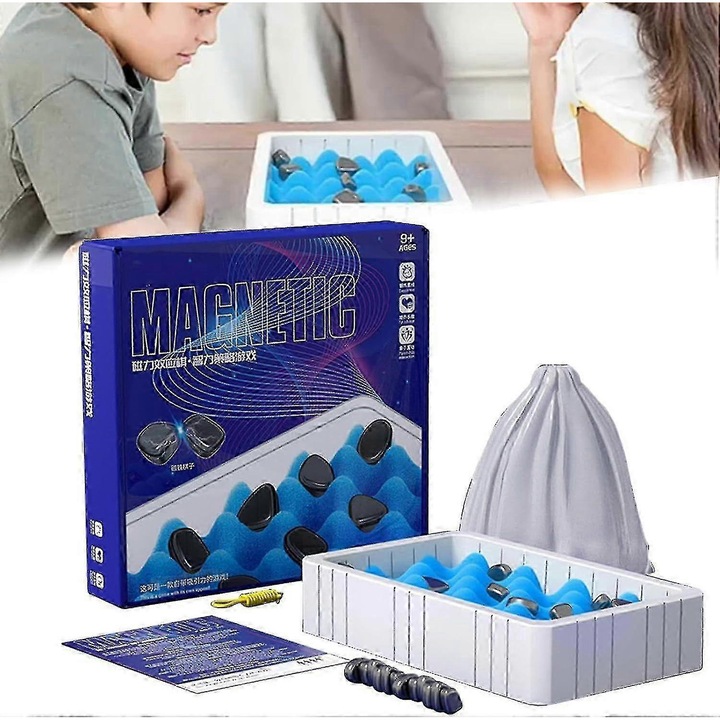 Joc de sah magnetic, 2024, cu 20 de magneti, set educativ pentru copii si adulti, design portabil, cu compartiment din spuma