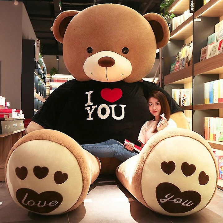 Ursulet de plus mare "I LOVE YOU", 80x100cm, pentru copii si iubite, culoare maro