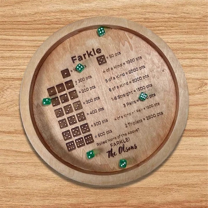 Дървена тава за зарове, игра Farkle, 18 см, цвят дърво