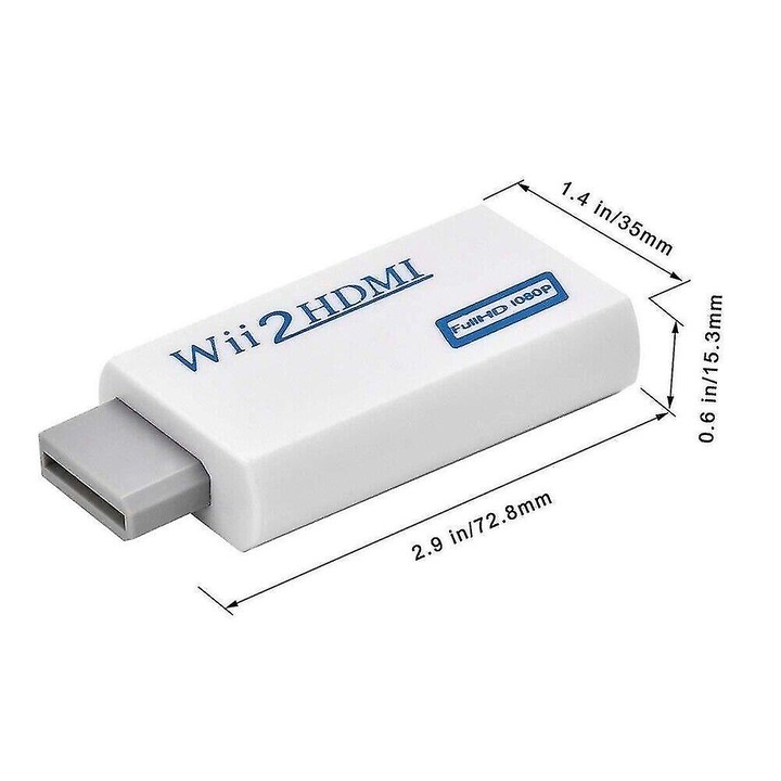 Adaptor Wii la HDMI cu cablu de conversie de 1.5m, alb, dimensiuni 4x3x1.5cm