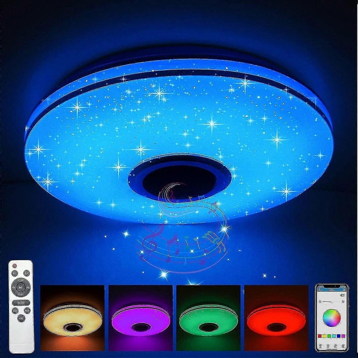 Szabályozható LED lámpa Bluetooth hangszóróval, többszínű, 32cm x 32cm x 8cm