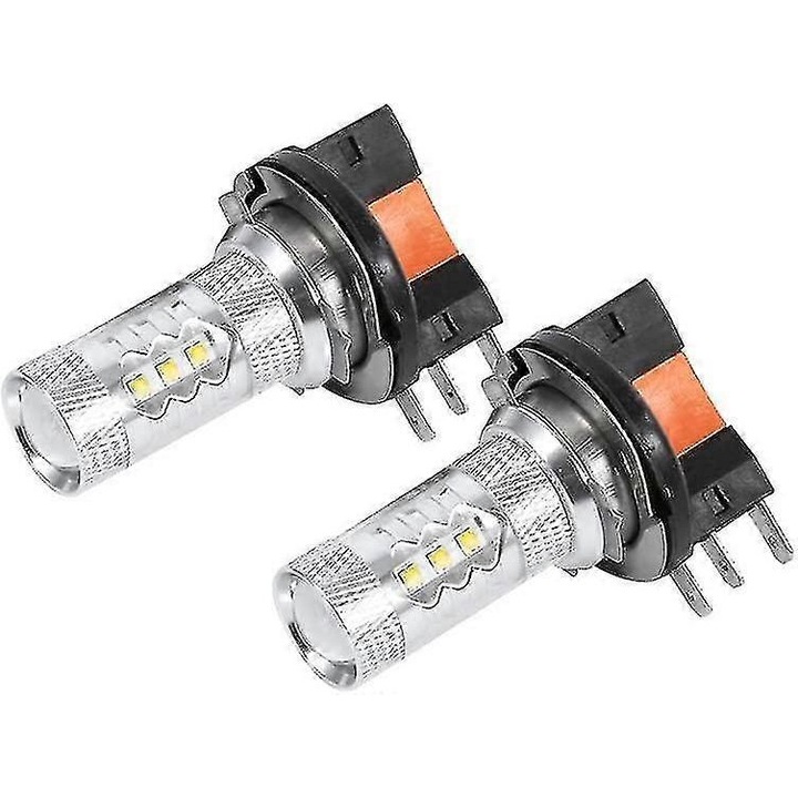 Set 2 becuri LED H15 80W, lumina alba pura, 1200LM, 6.2x3.5x1.8cm