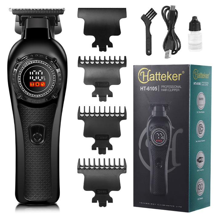 Aparat de ras electric, USB, baterie 1500mah, detasabil si lavabil, otel inoxidabil, 2 viteze, afisaj LED, 14.5x4.2cm, negru