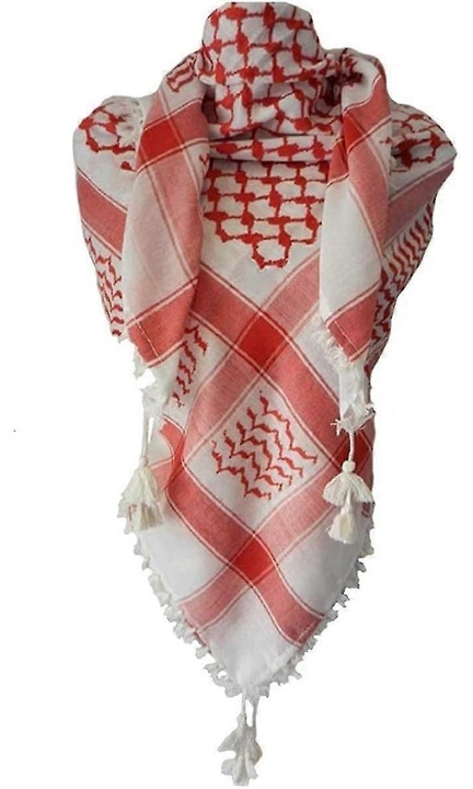 Női Keffiyeh Arafat sál, fehér-piros, rojtokkal, 100% pamut anyagból, houndstooth mintával