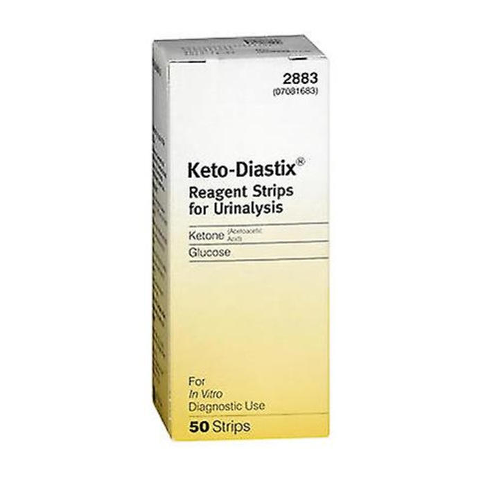 Banda reactiva pentru analiza urinara Keto-diastix, set de 50 bucati, pentru determinarea cetonelor si glucozei