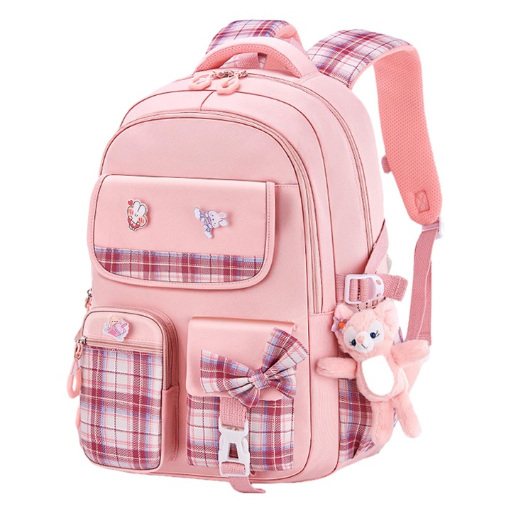 Gyermek hátizsák, medálos modell, nagy kapacitású, vízálló, rózsaszín, 41x28x18cm