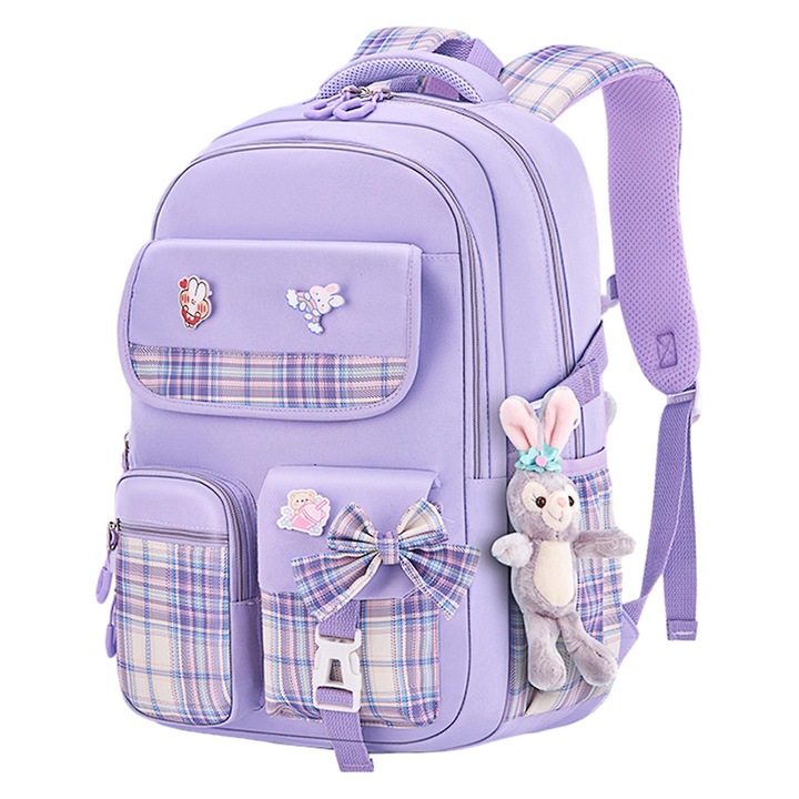 Gyermek hátizsák, medálos modell, nagy kapacitású, vízálló, 41x28x18cm, lila