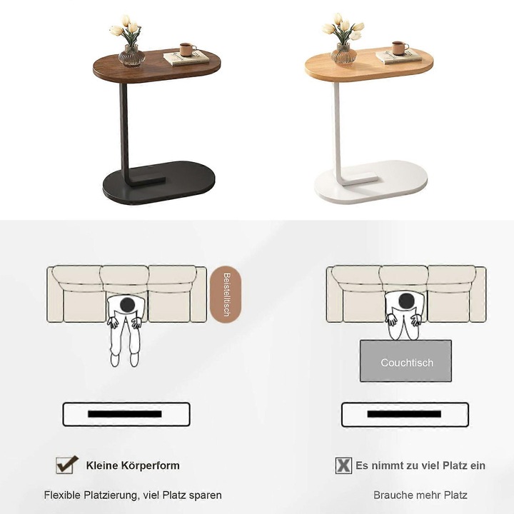 Mese multifunctionale, negru, 63x30x45cm, set masa laterala C pentru canapea si pat