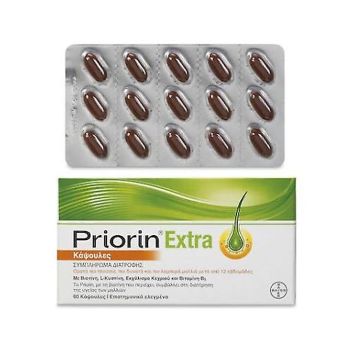 Tratament pentru caderea parului Priorin Extra, 60 capsule, cu biotina, extract de mei, vitamina B5