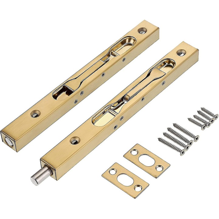 Set 2 zavoare de usa 20cm, din otel inoxidabil, cu accesorii, pentru usi franceze, tip ascuns