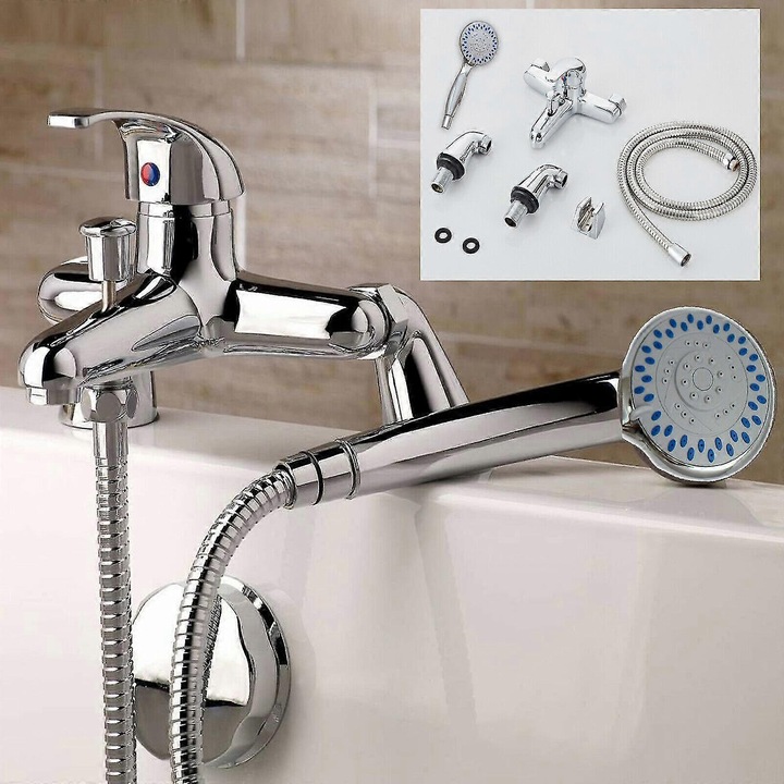 Baterie sanitara monobloc pentru baie, set cu dus portabil, finisaj cromat, 30mm x 50mm