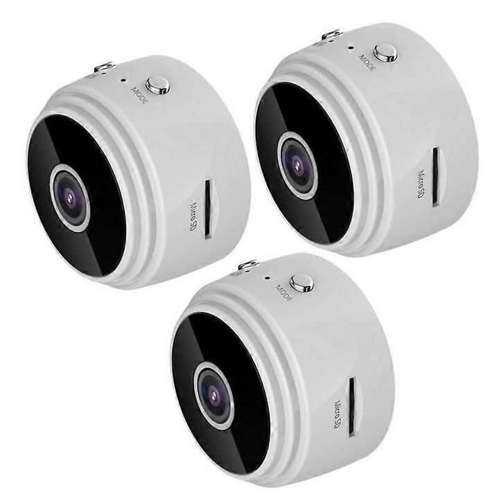 Комплект от 3 безжични камери за наблюдение A9, 1080P, нощно виждане, WiFi свързаност, 4.3x4.3x2.5см