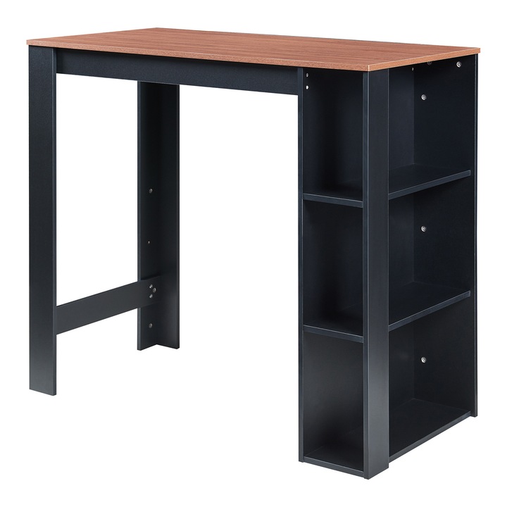 Masa bar, en.casa, DanderydSWO, 120 x 60 x 105, 5 cm, pal, efect lemn nuc, negru, cu raft incorporat