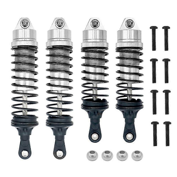 Метални амортисьори за Traxxas Slash 4x4 VXL 2WD Rustler Hoss Stampede 1/10, комплект 2 предни и 2 задни, сребристи