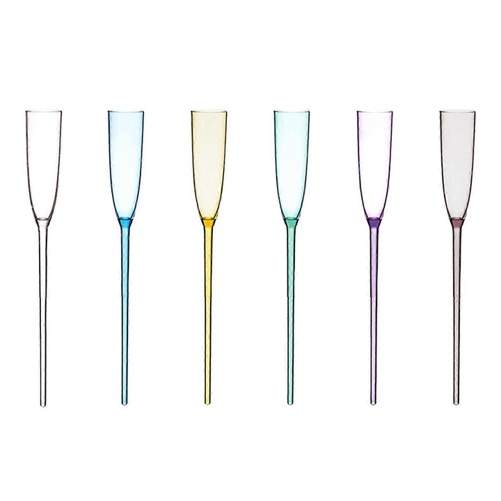 Set 6 Pahare de Sampanie Multicolore, Design Fara Baza, Dimensiune 41x15.5x5.5cm
