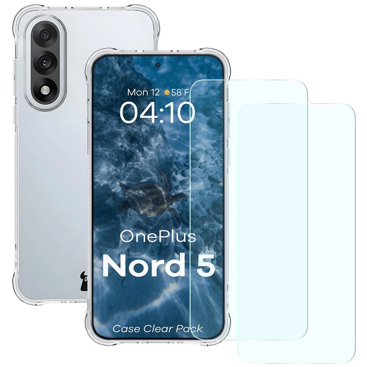 Комплект Калъф + 2x Стъкло, Bizon Case Clear Pack за OnePlus Nord 5, Прозрачен
